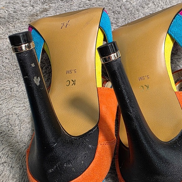 Kenneth Cole Colorblock Suede Strappy Pumps Mules Stiletto Pink Teal Womens 5.5M - Picture 4 of 5